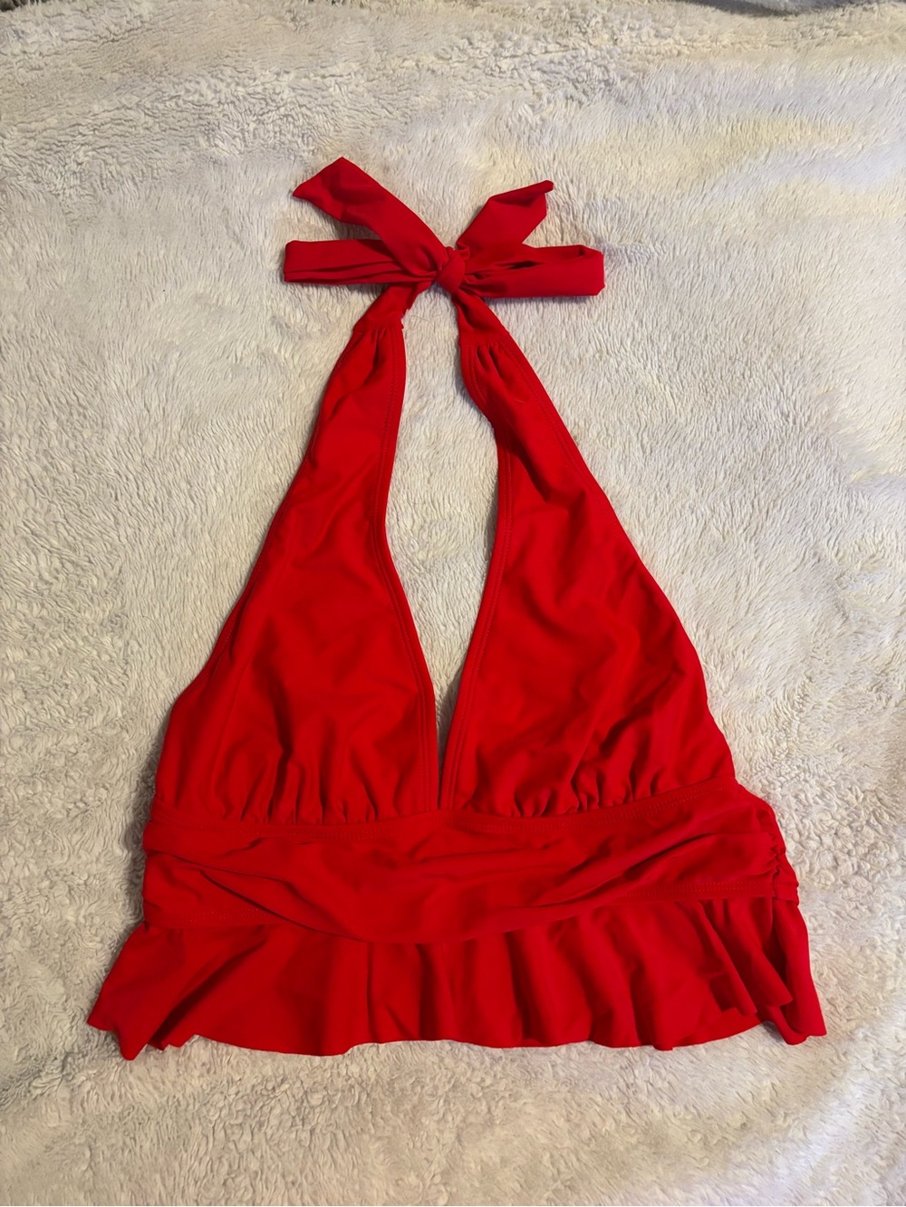 Red Ruffle Halter Bikini Top